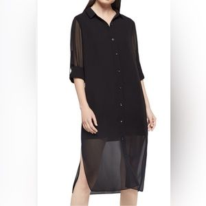 BCBGengeration NWT Long-Sleeve Chiffon Shirtdress in BLACK